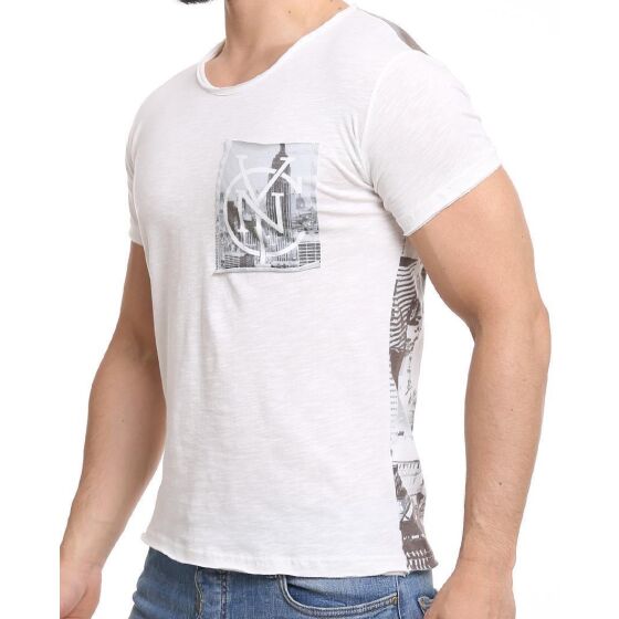 Red Bridge Herren T-Shirt NYC New York Skyline Print Pocket Meliert Ecru