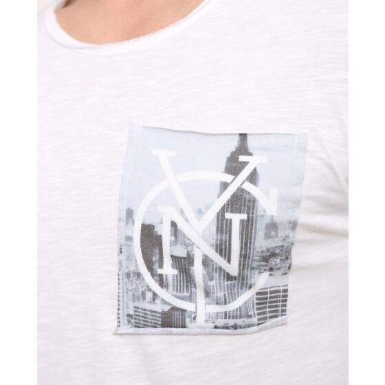 Red Bridge Herren T-Shirt NYC New York Skyline Print Pocket Meliert Ecru