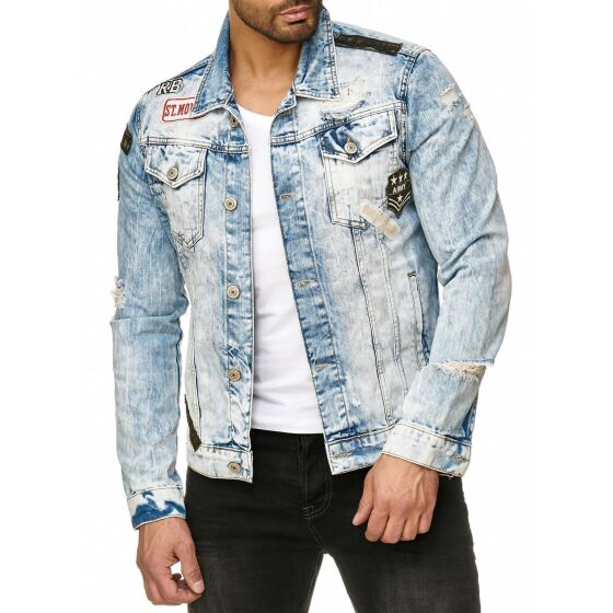 Red Bridge Herren Jeansjacke Bold Duty Military Destroyed Blau