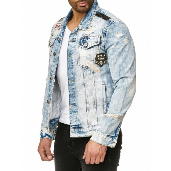 Red Bridge Herren Jeansjacke Bold Duty Military Destroyed Blau