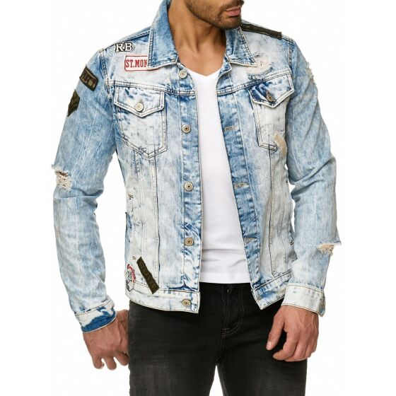 Red Bridge Herren Jeansjacke Bold Duty Military Destroyed Blau