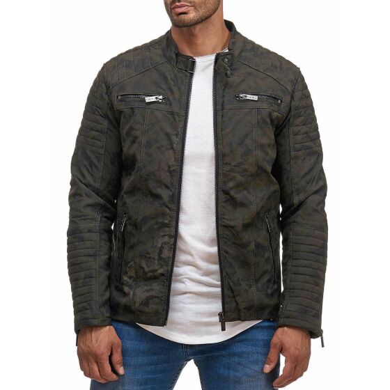 Red Bridge Mens artificial leather jacket, transition jacket, biker jacket, quilted camouflage