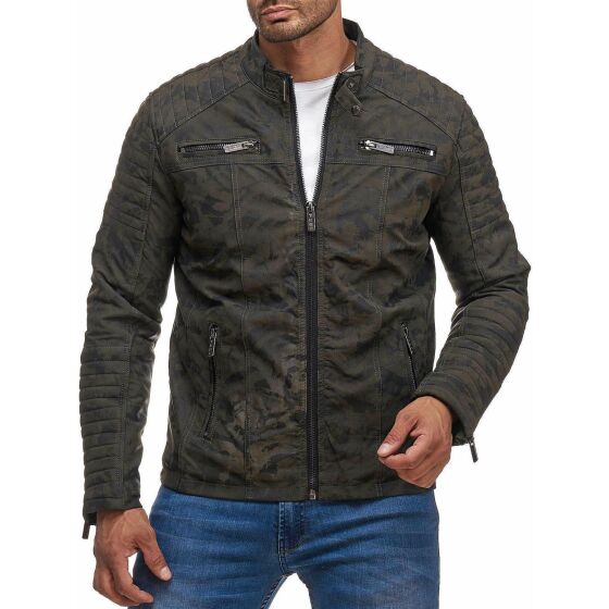 Red Bridge Herren Kunst- Lederjacke Übergangsjacke Biker- Jacke gesteppt Camouflage 2XL