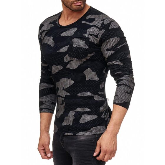 Red Bridge Herren Camouflage 2118 Longsleeve Langarm mit Brusttasche Schwarz