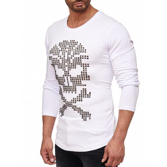 Red Bridge Herren Rivets Skull Motiv Pullover Sweatshirt Longsleeve Weiß