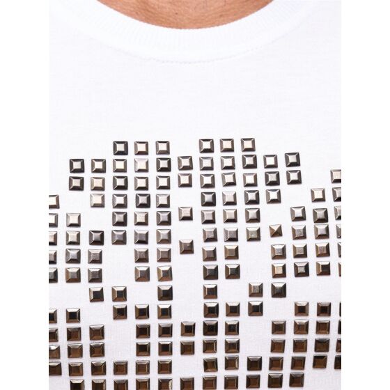 Red Bridge Herren Rivets Skull Motiv Pullover Sweatshirt Longsleeve Weiß