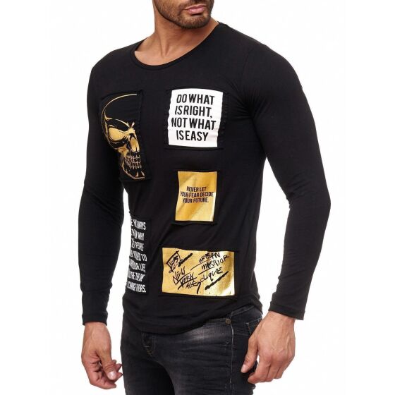 Red Bridge Herren Golden Rules Motiv Longsleeve Pullover Langarm Schwarz