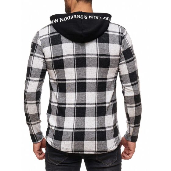 Red Bridge Mens Checked RBC Thin Zip Hoodie Jumper Black White