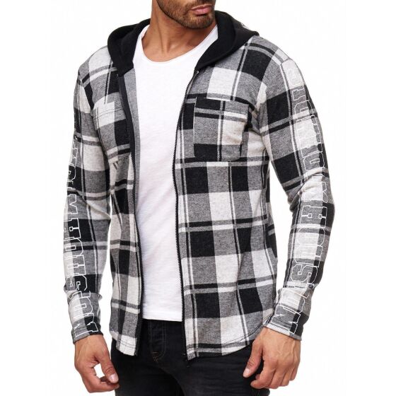 Red Bridge Mens Checked RBC Thin Zip Hoodie Jumper Black White