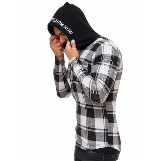 Red Bridge Mens Checked RBC Thin Zip Hoodie Jumper Black White