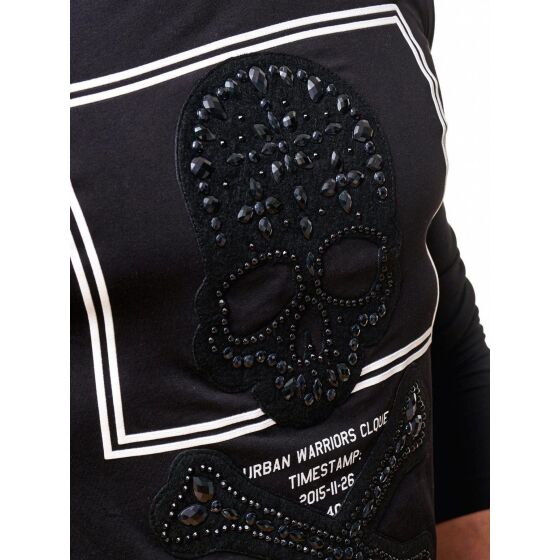 Red Bridge Mens Rhinestone Skull Motif Pullover Sweatshirt Longsleeve Black