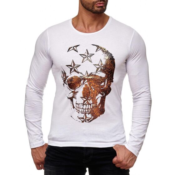 Red Bridge Herren Skull Star Motiv Longsleeve Pullover Langarm T-Shirt Weiß