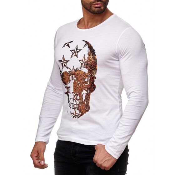 Red Bridge Herren Skull Star Motiv Longsleeve Pullover Langarm T-Shirt Weiß