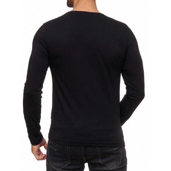 Red Bridge Herren Skull Star Motiv Longsleeve Pullover Langarm T-Shirt Schwarz