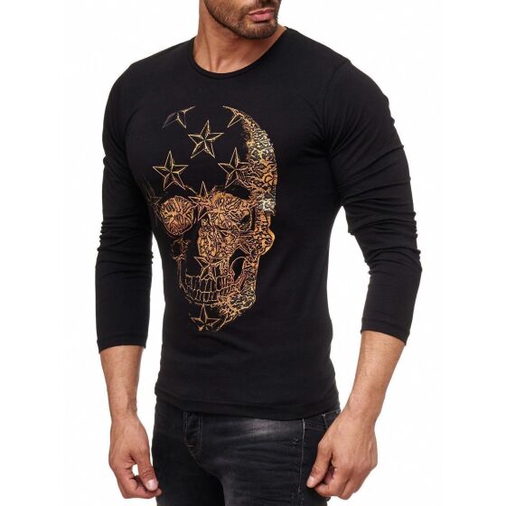 Red Bridge Mens Skull Star Motif Longsleeve Pullover Long Sleeve T-Shirt Black