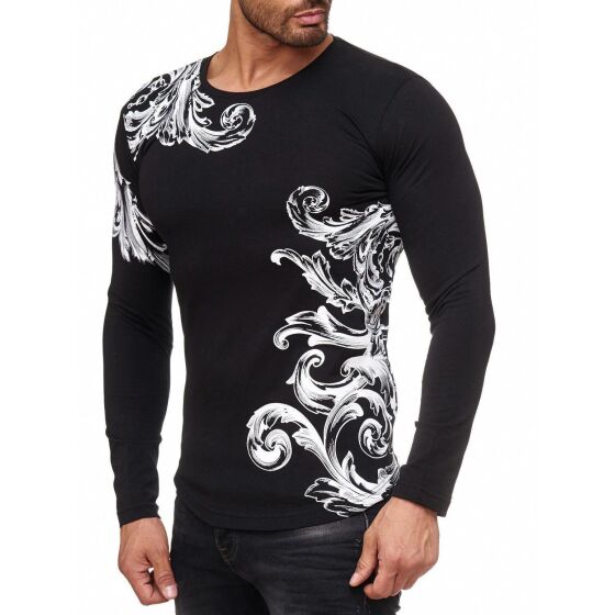 Red Bridge Herren Relaxing Floral Motiv Longsleeve Pullover Langarm T-Shirt Schwarz