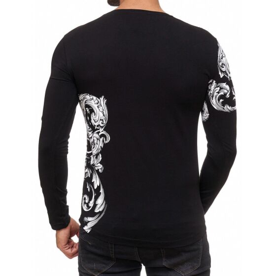 Red Bridge Mens Relaxing Floral Motif Longsleeve Pullover Long Sleeve T-Shirt Black