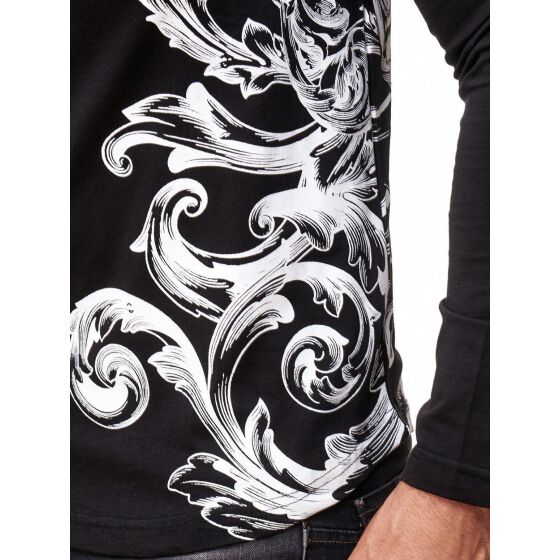Red Bridge Mens Relaxing Floral Motif Longsleeve Pullover Long Sleeve T-Shirt Black