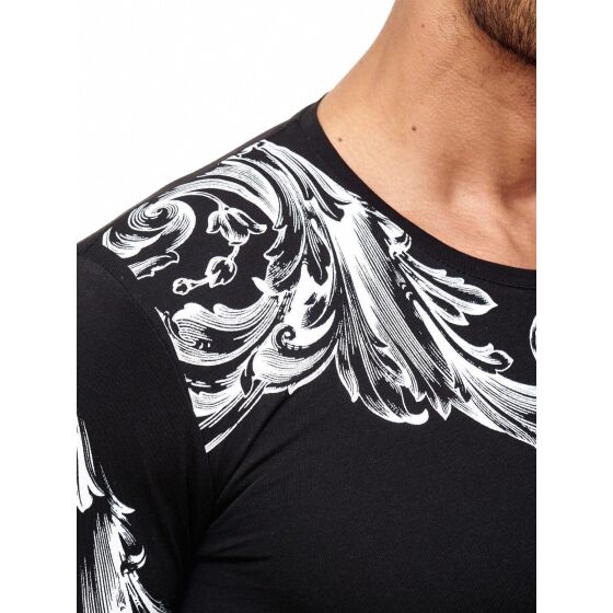 Red Bridge Mens Relaxing Floral Motif Longsleeve Pullover Long Sleeve T-Shirt Black