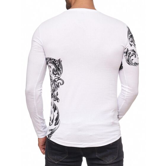 Red Bridge Herren Relaxing Floral Motiv Longsleeve Pullover Langarm T-Shirt Weiß