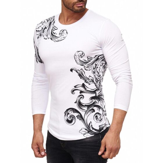Red Bridge Mens Relaxing Floral Motif Longsleeve Pullover Long Sleeve T-Shirt White