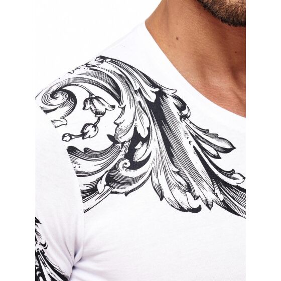 Red Bridge Mens Relaxing Floral Motif Longsleeve Pullover Long Sleeve T-Shirt White