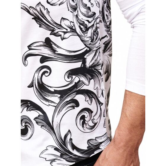 Red Bridge Mens Relaxing Floral Motif Longsleeve Pullover Long Sleeve T-Shirt White
