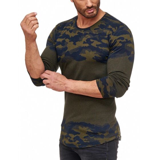 Red Bridge Mens Camouflage Knit Jumper Longsleeve Jumper Khaki