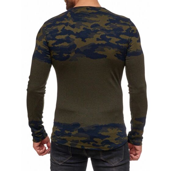 Red Bridge Mens Camouflage Knit Jumper Longsleeve Jumper Khaki