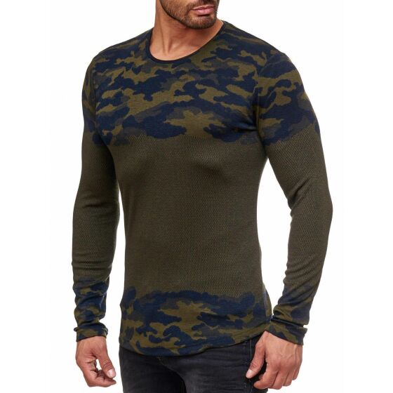 Red Bridge Mens Camouflage Knit Jumper Longsleeve Jumper Khaki