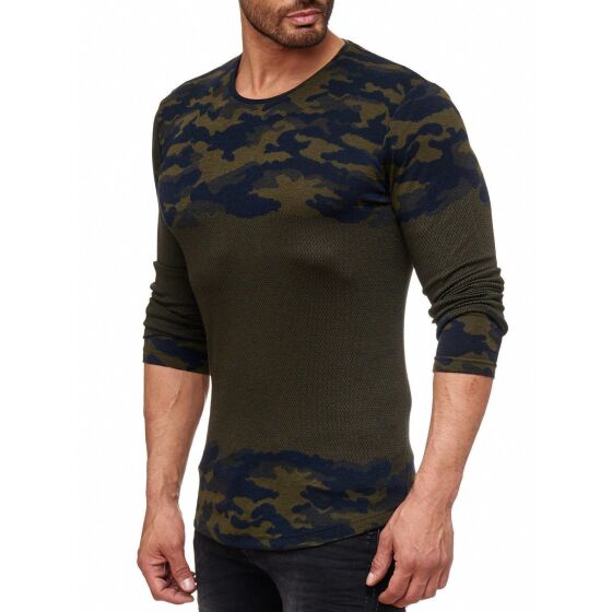 Red Bridge Mens Camouflage Knit Jumper Longsleeve Jumper Khaki