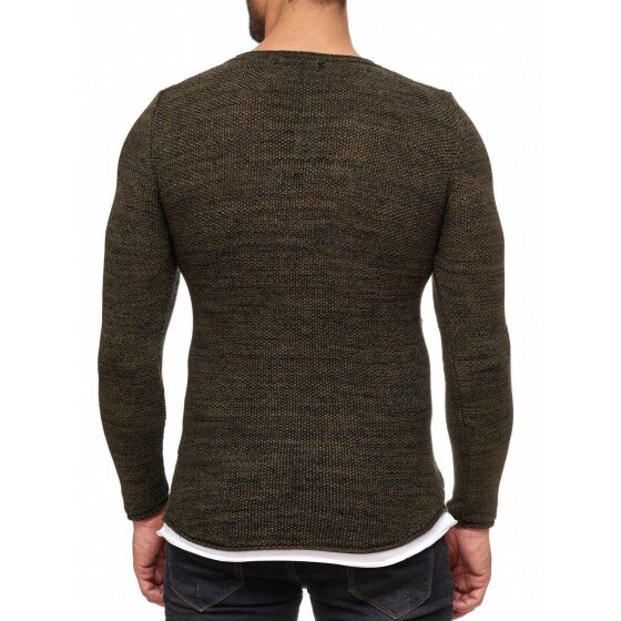 Red Bridge Herren Stylisch Cuts Strickpullover Pullover Sweat Oversize Destroyed double layer Khaki