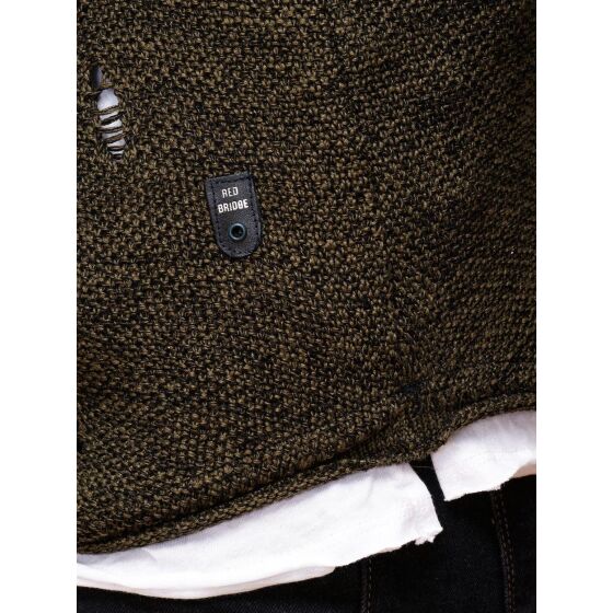Red Bridge Mens Stylish Cuts Knit Sweater Pullover Sweat Oversize Destroyed double layer Khaki