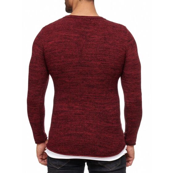 Red Bridge Herren Stylisch Cuts Strickpullover Pullover Sweat Oversize Destroyed double layer Bordeaux