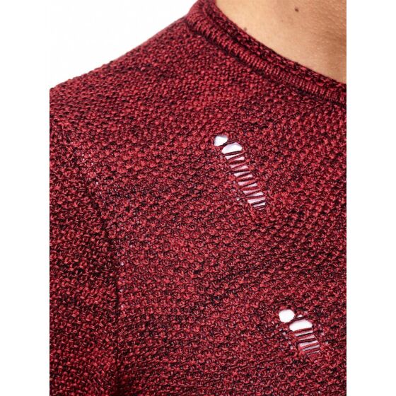 Red Bridge Herren Stylisch Cuts Strickpullover Pullover Sweat Oversize Destroyed double layer Bordeaux