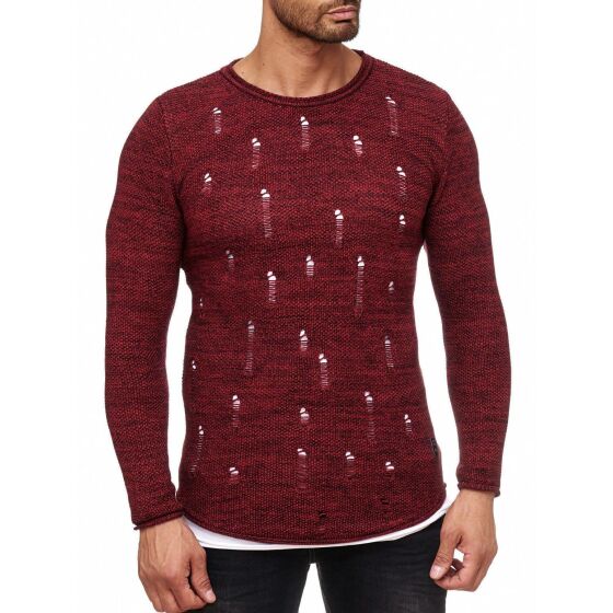 Red Bridge Herren Stylisch Cuts Strickpullover Pullover Sweat Oversize Destroyed double layer Bordeaux