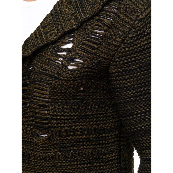 Red Bridge Herren Grobstrick Destroy Strickjacke Übergangsjacke mit Kapuze Oversize Destroyed Khaki