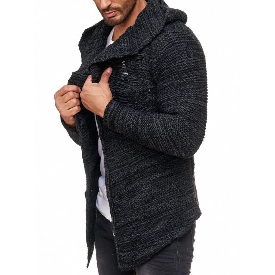 Red Bridge Herren Grobstrick Destroy Strickjacke Übergangsjacke mit Kapuze Oversize Destroyed Anthracite