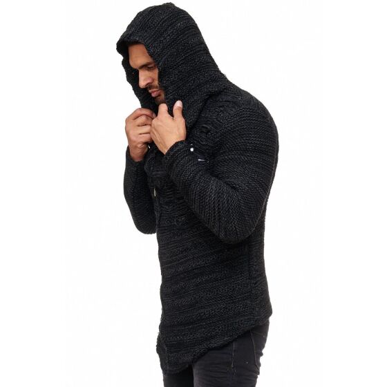 Red Bridge Herren Grobstrick Destroy Strickjacke Übergangsjacke mit Kapuze Oversize Destroyed Anthracite