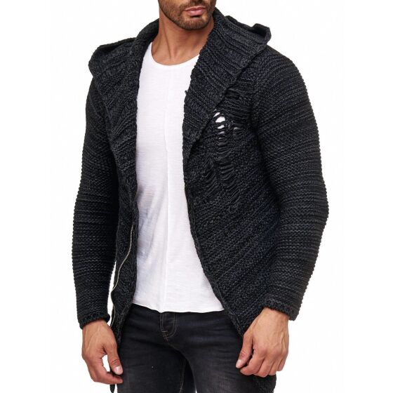 Red Bridge Herren Grobstrick Destroy Strickjacke Übergangsjacke mit Kapuze Oversize Destroyed Anthracite