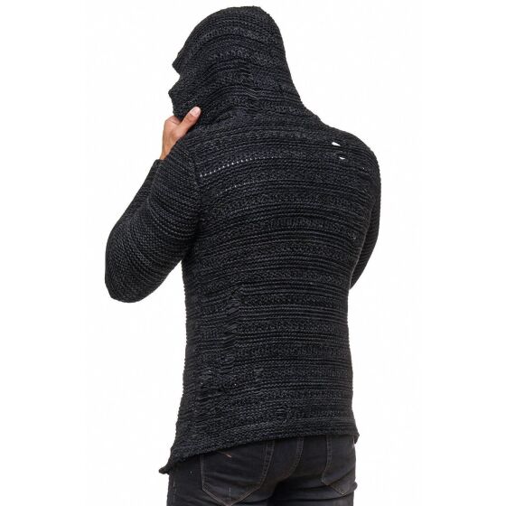 Red Bridge Herren Grobstrick Destroy Strickjacke Übergangsjacke mit Kapuze Oversize Destroyed Anthracite
