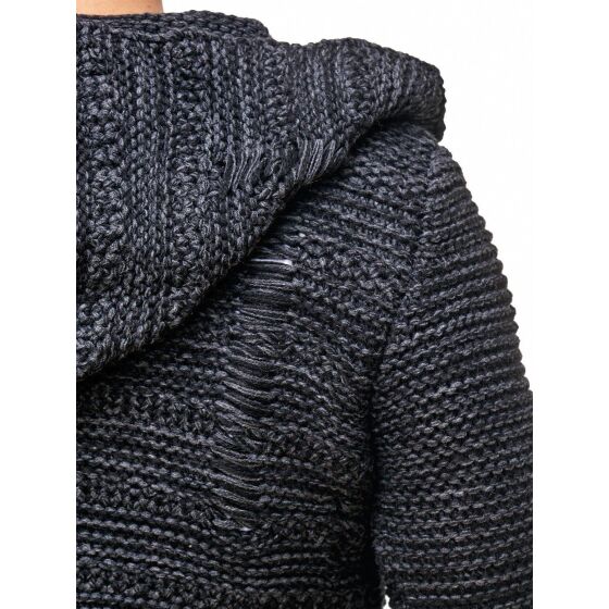 Red Bridge Mens Coarse Knit Destroy Cardigan Transition Jacket with Hood Oversize Destroyed Anthracite