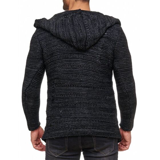 Red Bridge Mens Coarse Knit Destroy Cardigan Transition Jacket with Hood Oversize Destroyed Anthracite