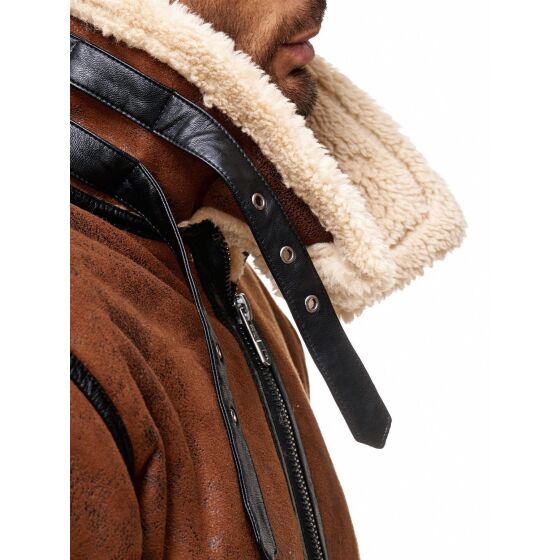 Red Bridge Herren BALBOA Jacke Winterjacke Fellkragen Premium Vintage Braun