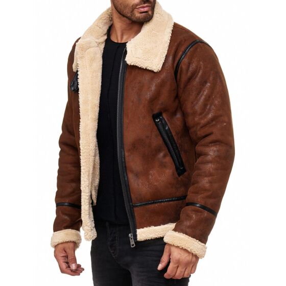 Red Bridge Herren BALBOA Jacke Winterjacke Fellkragen Premium Vintage Braun