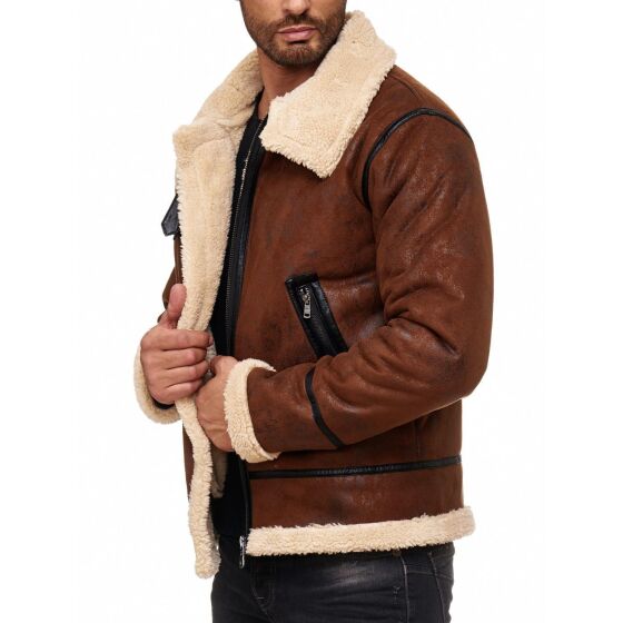 Red Bridge Herren BALBOA Jacke Winterjacke Fellkragen Premium Vintage Braun