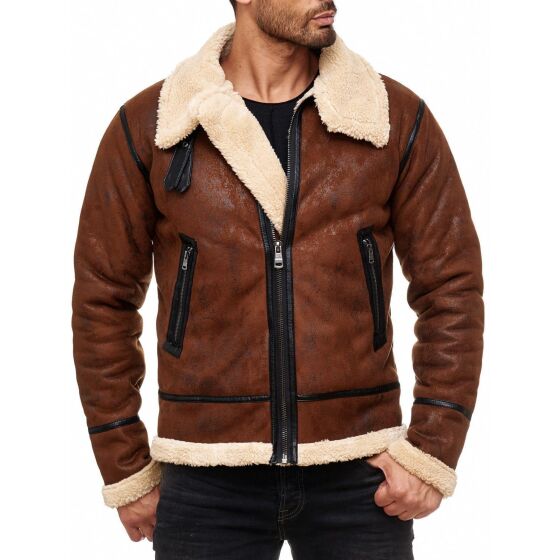 Red Bridge Herren BALBOA Jacke Winterjacke Fellkragen Premium Vintage Braun