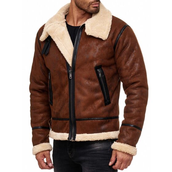 Red Bridge Herren BALBOA Jacke Winterjacke Fellkragen Premium Vintage Braun