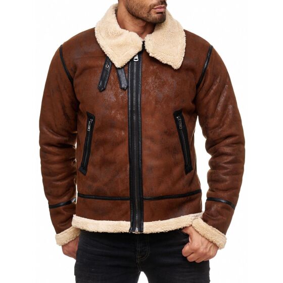 Red Bridge Herren BALBOA Jacke Winterjacke Fellkragen Premium Vintage Braun