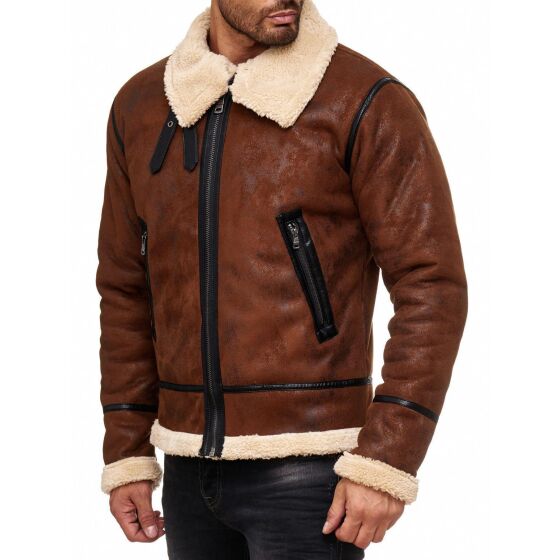 Red Bridge Herren BALBOA Jacke Winterjacke Fellkragen Premium Vintage Braun